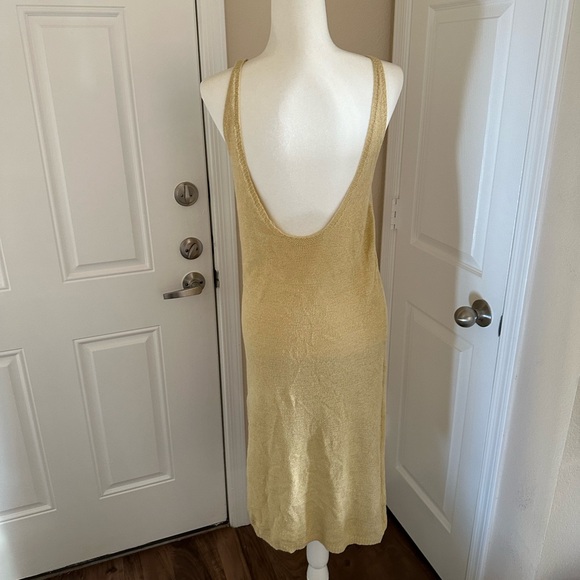 Crochet Knit Tan Dress with slit One Size - Picture 6 of 10
